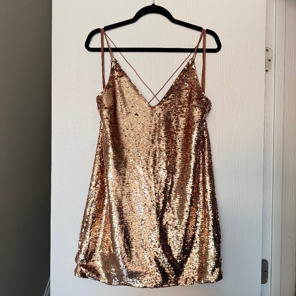 Asos Metallic Copper Sequin Mini Shift Dress size 6 - Picture 1 of 8